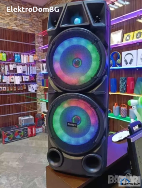 Двойна караоке колона KOBRA ZQS-8210 с Bluetooth 2х8“ микрофон и светлини, снимка 1