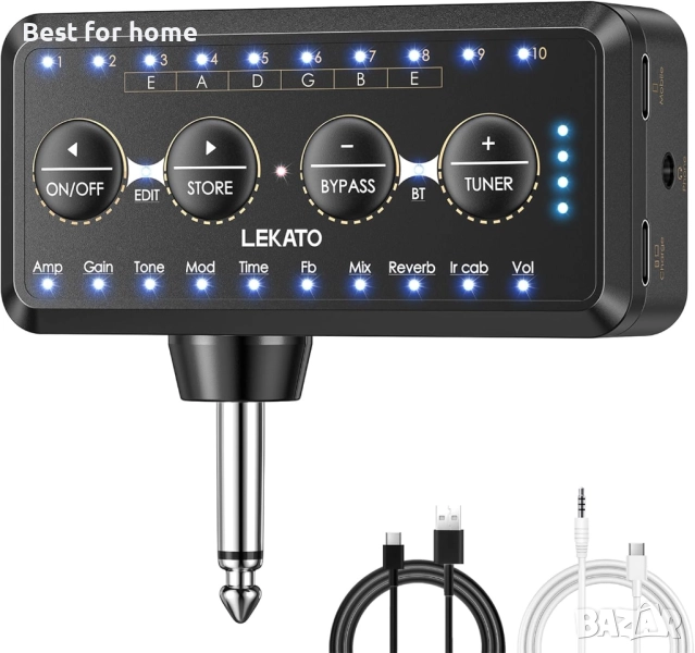 LEKATO Микро усилвател за слушалки за бас китара с множество ефекти, снимка 1
