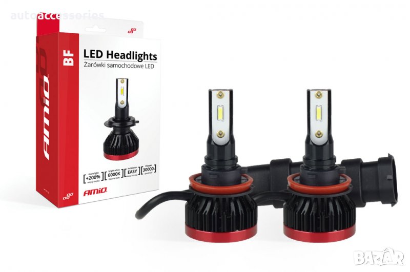 3000051115 Комплект LED Лед Диодни Крушки за фар Amio H8.H9.H11 BF Mini - 50W. 6200 Lm +200% по-ярки, снимка 1