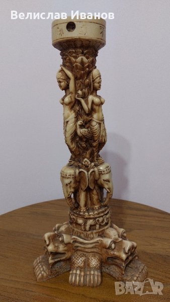 Винтидж фигура, свещник колона от алабастър.
Височина 48 см. 
Перфектно състояние., снимка 1