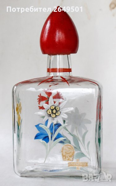 Стара Австрийска ръчно рисувана бутилка за алкохол 1960те, снимка 1