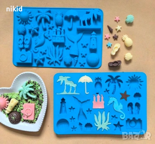 Голям морски слънце палма плажни чехли замък опашка рапан водорасло силиконов молд форма фондан гипс, снимка 2 - Форми - 51671216