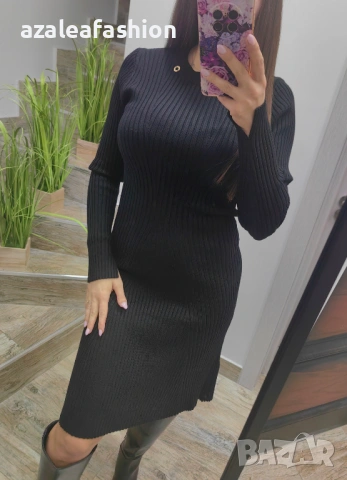 Дамска рокля плетиво в черно, снимка 3 - Рокли - 53220470
