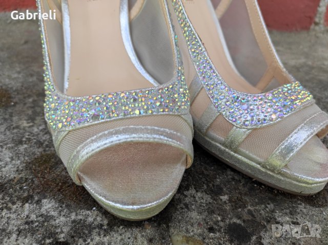 Megias Сребърни дамски обувки с висок ток, снимка 4 - Сандали - 36996664