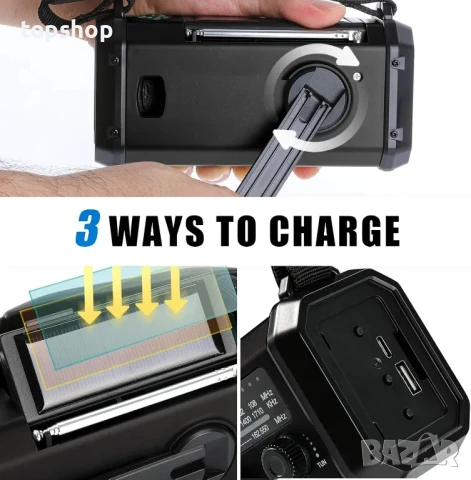 НОВО Къмпинг Радио 10000mAh батерия, NOAA/AM/FM ръчно / слънчево зареждане, мощен фенер, компас, снимка 8 - Къмпинг осветление - 50501556