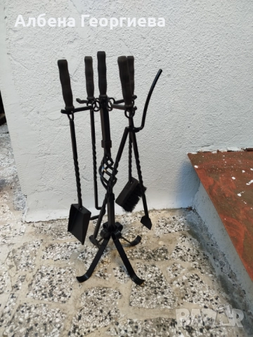 Прибори за камина от ковано желязо + стойка , снимка 2 - Камини - 51900899