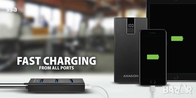 AXAGON 4x USB3.0 Charging Hub 1.2m Cable, Incl. AC Adapter - HUE-S2BP, снимка 10 - Кабели и адаптери - 43356834