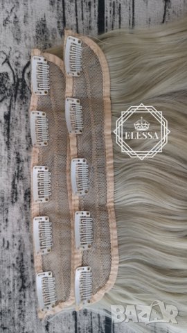 Натурални Екстеншъни Комплект от 200 грама Коса / 60 см,Цвят - Сребърно Рус Код С265, снимка 5 - Аксесоари за коса - 26769175