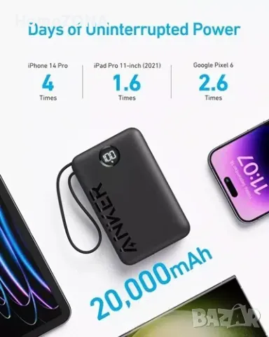 Външна батерия Anker 335 PowerCore, 20000 mAh, 22.5W, USB-C, USB-A, черен, снимка 3 - Външни батерии - 49353950