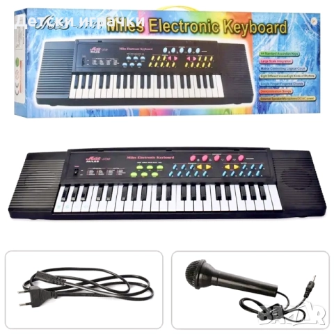 Детска йоника Синтезатор 44 клавиша 75см с микрофон, на ток и батерии , снимка 5 - Музикални играчки - 52643270