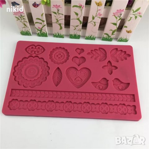 Птичка листо цвете сърце борд кант силиконов молд форма фондан декор