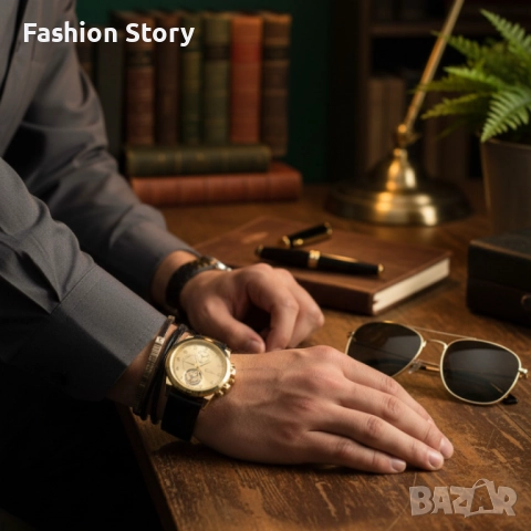 Елегантен мъжки комплект – часовник с черна каишка и гривна с метален щит, снимка 8 - Мъжки - 51937516