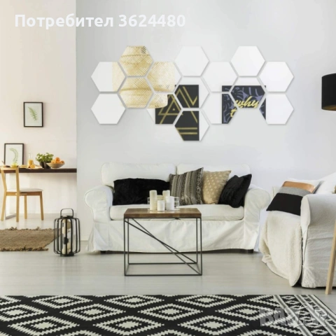 Шестоъгълни лепящи огледала  3847 от акрил, снимка 6 - Огледала - 53536644