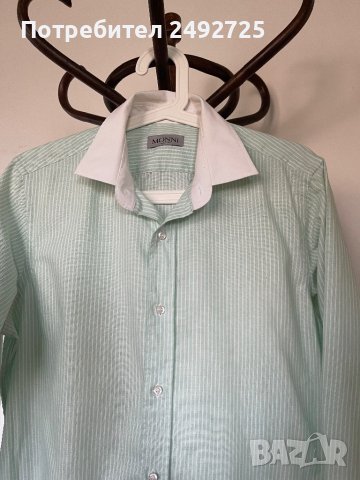 Риза мъжка зелено бяло , марка MONINI, снимка 4 - Ризи - 42935287