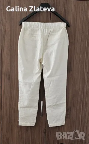 Бял ленен спортно елегантен панталон, снимка 2 - Панталони - 49974812