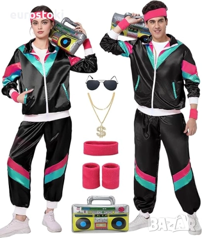 FOVER Костюм от 80-те, унисекс, костюм, анцуг, поп арт, ретро стил, комплект аксесоари с надува