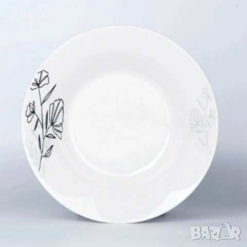 Комплект чинии 24 части с елегантен черен флорален мотив – Изтънченост за всяка трапеза, снимка 6 - Сервизи - 53266154