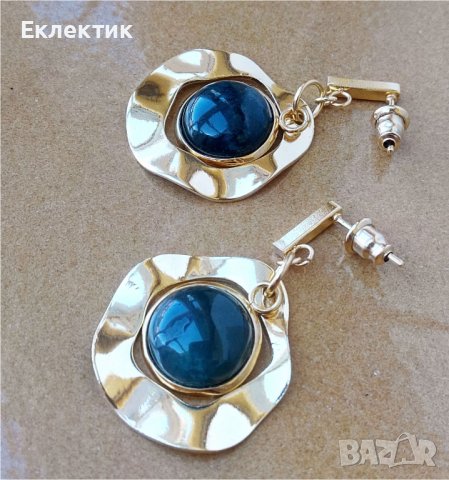 Обеци от инокс и месинг с 18-каратово златно покритие и полускъпоценни камъни, снимка 4 - Обеци - 39008577