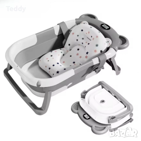Сгъваема бебешка вана с термометър и възглавница, снимка 3 - За банята - 53001852