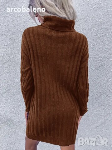 Дамска широка пуловерна рокля с висока яка и дълги ръкави, 2цвята , снимка 4 - Рокли - 43542229