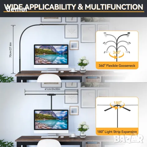 CHENBEN LED настолна лампа за офис, 15W 61 см настолна лампа с двойна глава, със скоба, снимка 2 - Настолни лампи - 47990365