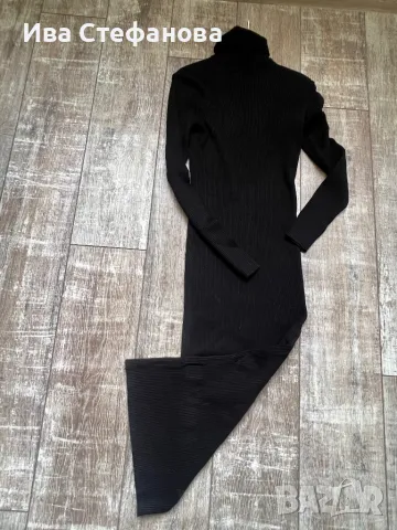  по тялото черна еластична вискоза спортно елегантна черна еластична рокля рипс рипсена пола яка, снимка 2 - Рокли - 47682592
