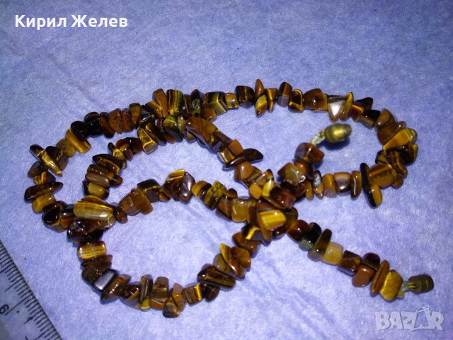 ПРЕКРАСНА СКЪПОЦЕННА ХЕНД-МЕЙД РЕТРО АРТ ОГЪРЛИЦА КАМЪЧЕТА ТИГРОВО ОКО с БРОНЗОВА ЗАКОПЧАЛКА 36916, снимка 6 - Колиета, медальони, синджири - 40684805