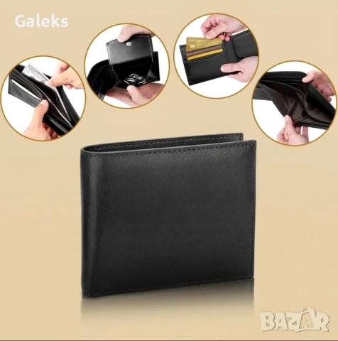 Мъжки елегантен и изискан портфейл с две лица • Черна естест. кожа!, снимка 2 - Портфейли, портмонета - 51334886