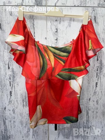 Разкошна цветна  блуза топ  флорален принт цветя с паднали ръкави , снимка 5 - Корсети, бюстиета, топове - 37287329