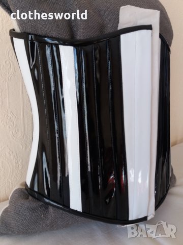 Лачен корсет под бюста в черно и бяло Busk с метални банели, снимка 7 - Корсети, бюстиета, топове - 35025136