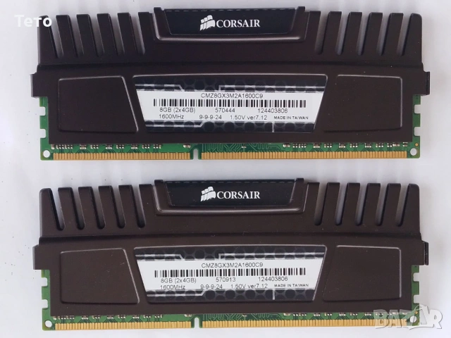 RAM Corsair VENGEANCE 8GB (2x4GB) DDR3 1600MHz, снимка 2 - RAM памет - 53180159