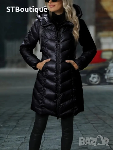 🧥 Дамско зимно яке със средна дължина в Черен и  цвят Кайсия 