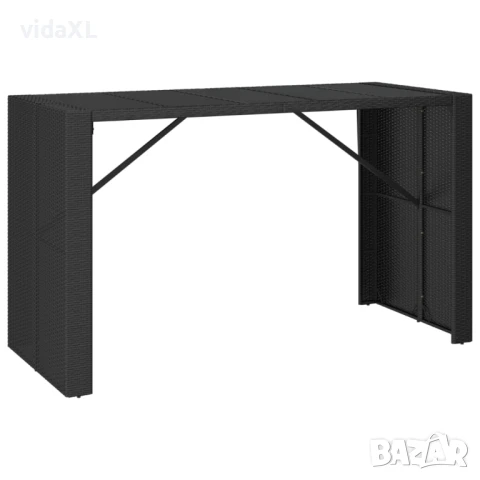 vidaXL Бар маса със стъклен плот, черна, 185x80x110 см, полиратан（SKU:362600）, снимка 1