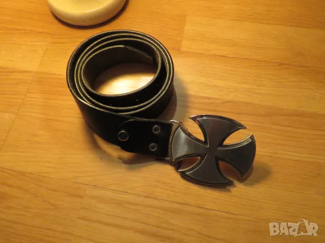 Щатски Моторджийски колан колан за мотор с бронзов малтийски кръст рокерски колан , снимка 2 - Колани - 49936655