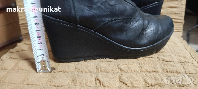 Дамски боти, черна естествена кожа, цяла платформа, изгодно, , снимка 2 - Маратонки - 53231839