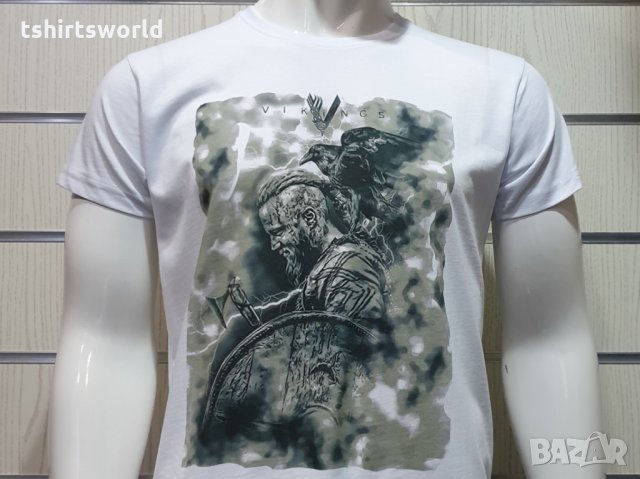 Нова мъжка бяла тениска с дигитален печат Рагнар Лодброк, сериала Викинги, снимка 10 - Тениски - 28166760
