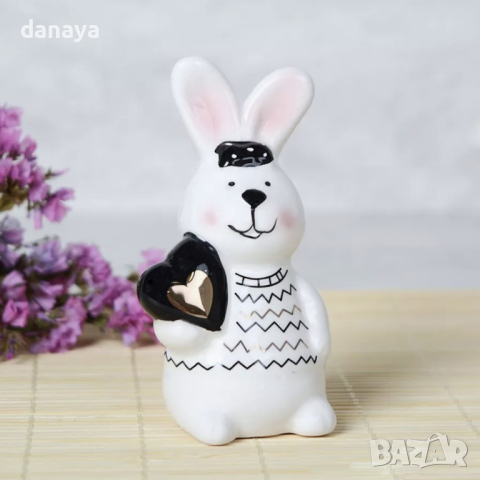 4617 Великденска декорация керамично зайче в черно и бяло, снимка 3 - Декорация за дома - 44862593