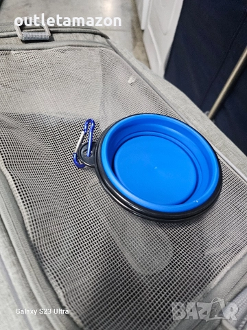 Транспортна чанта за животни, сгъваема, с включена дишаща клетка и купа, светло сива, 44x31x34см, снимка 7 - За кучета - 52856389