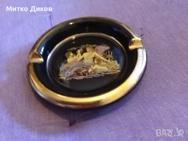 Черен позлатен 24K златен пепелник Традиционен гръцки ръчно израб. керамичен СТРИГОС маркиран фи 105, снимка 2 - Декорация за дома - 49923859