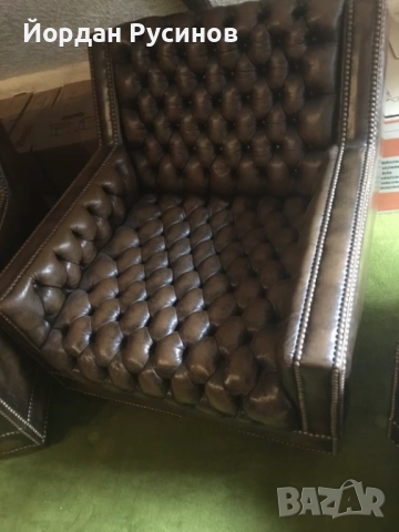 3 броя уникални честърфийлд кресла ръчна изработка ест кожа фотьойли, снимка 4 - Дивани и мека мебел - 52403653