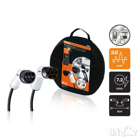 Кабел Osram за зарядно на електромобил с 7 пина тип 2 към тип 2 240V, 32A, 7.2KW