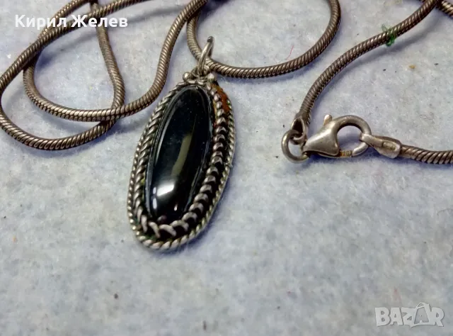 СТИЛНО ФЕШЪН АРТ СРЕБЪРНО КОЛИЕ СРЕБРО 925 с ЛЪСКАВ ПОЛИРАН КАМЪК ХЕМАТИТ 40042, снимка 3 - Колиета, медальони, синджири - 50023371