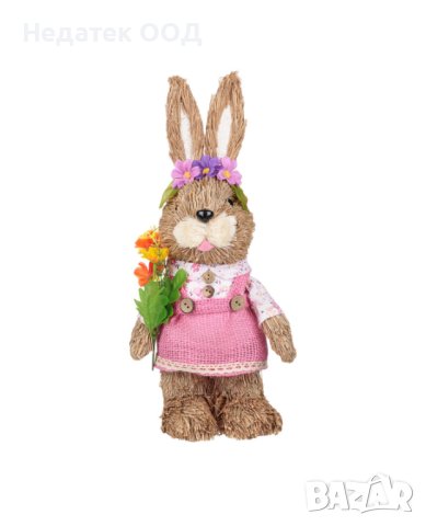 Великденско зайче, розова рокля, цветя, 34 см