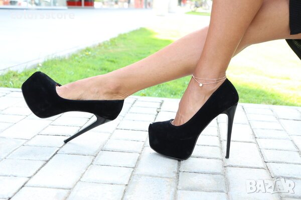 Обувки на ток - черен велур - 30, снимка 2 - Дамски обувки на ток - 37101776