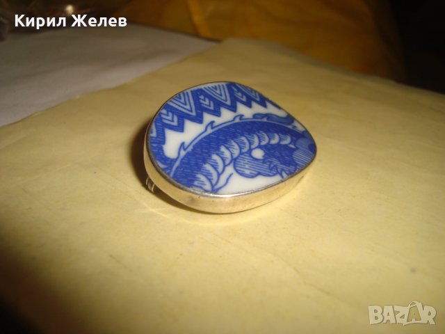 СТАРА СРЕБЪРНА БРОШКА с РЪЧНО РИСУВАН КОСТЕН ПОРЦЕЛАН СРЕБРО 925 МАЙСТОРСКИ БИЖУТЕРИЕН УНИКАТ 25370, снимка 8 - Антикварни и старинни предмети - 34852703