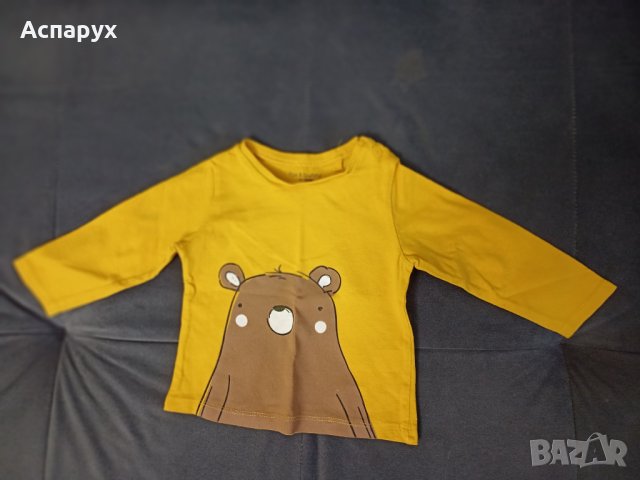 Бебешка памучна тънка блузка с дълъг ръкав fox&bunny 6-9 месеца, снимка 1 - Бебешки блузки - 43091818