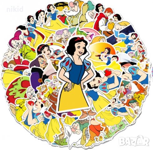 50 бр Снежанка и Седемте Джуджета самозалепващи лепенки стикери за украса декор, снимка 6 - Други - 36876908
