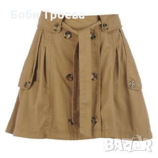 Дамска памучна пола модерна в бежово със странични джобове и големи  копчета отпред , снимка 1 - Поли - 26301787
