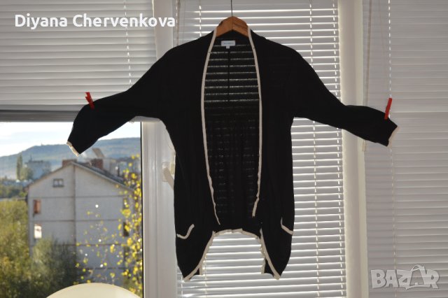 Жилетка пролетно-есенна тъмно синя с три четвърт ръкав и бели кантове, снимка 2 - Жилетки - 43143216