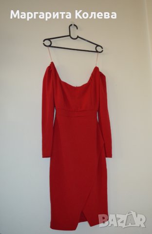 Червена рокля с бухнал ръкав,размер S, снимка 1